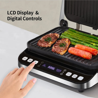 Wafelijzer - Wafelmaker - Waffle iron - Waffle Machine - Regelbare Thermostaat - 2000W Digitale Contactgrill - Panini Pers - 180° - Zilver - QUORE