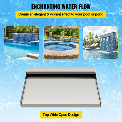 Waterval - Vijver waterval - Waterval overloop - 60cm - Roestvrij staal - Rechthoekige waterval zwembadfontein cascadeblad voor vijver - Zilver - QUORE
