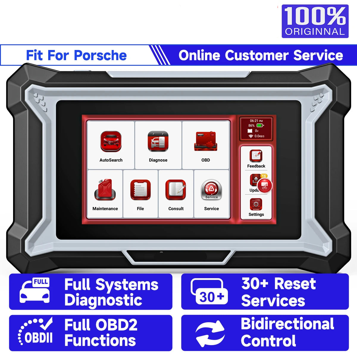 Porsche Diagnose Scanner – OBD2 Tool – Multisysteem Scanner – Auto Diagnosetool – Foutcode Uitlezer – 30+ Resetfuncties – Levenslange Updates