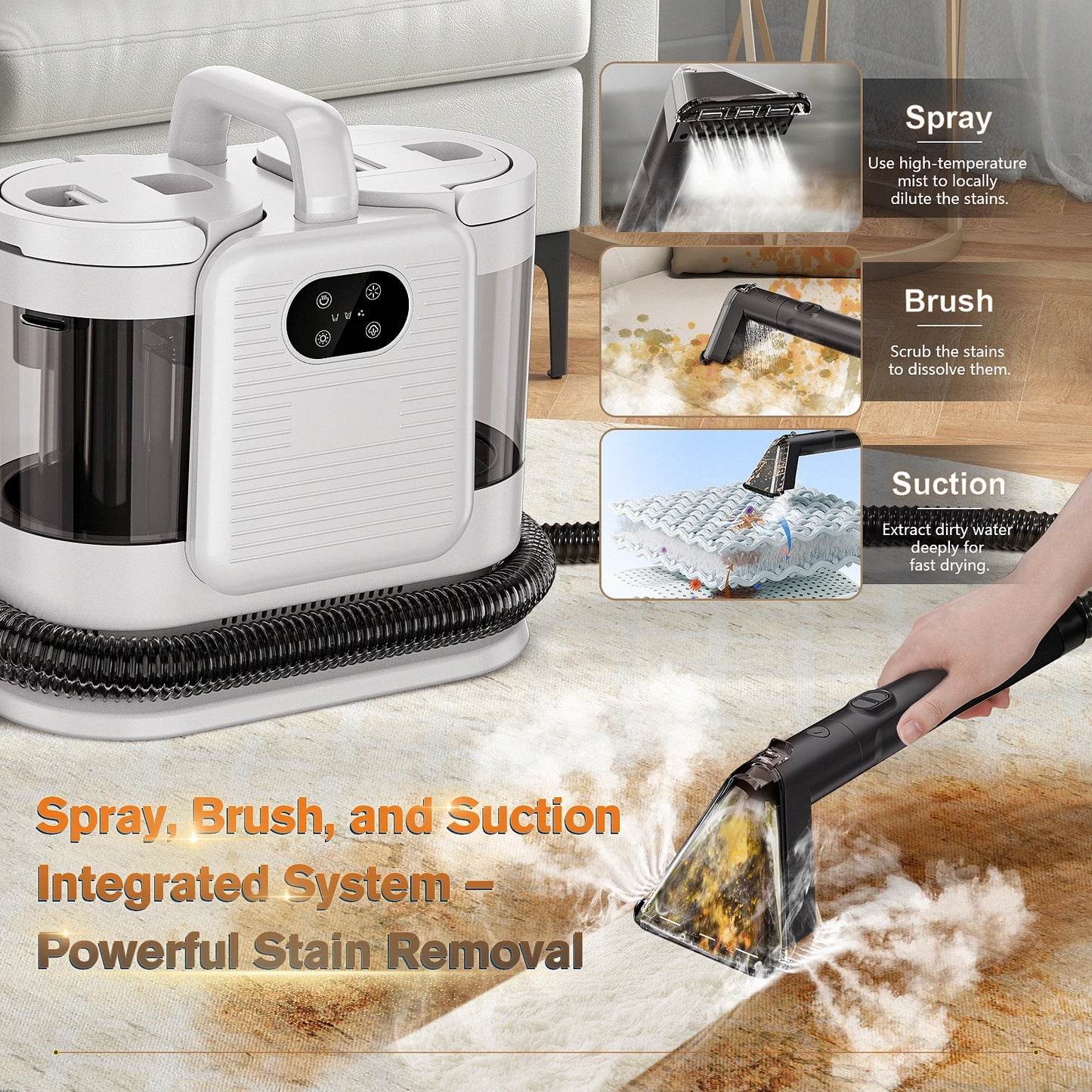 RAYFURN C988 1650W Steam Clean Machine 15000Pa Spray Brush Suction Power System Cleaner for Carpet Car Sofa Bed Cleaning Washer