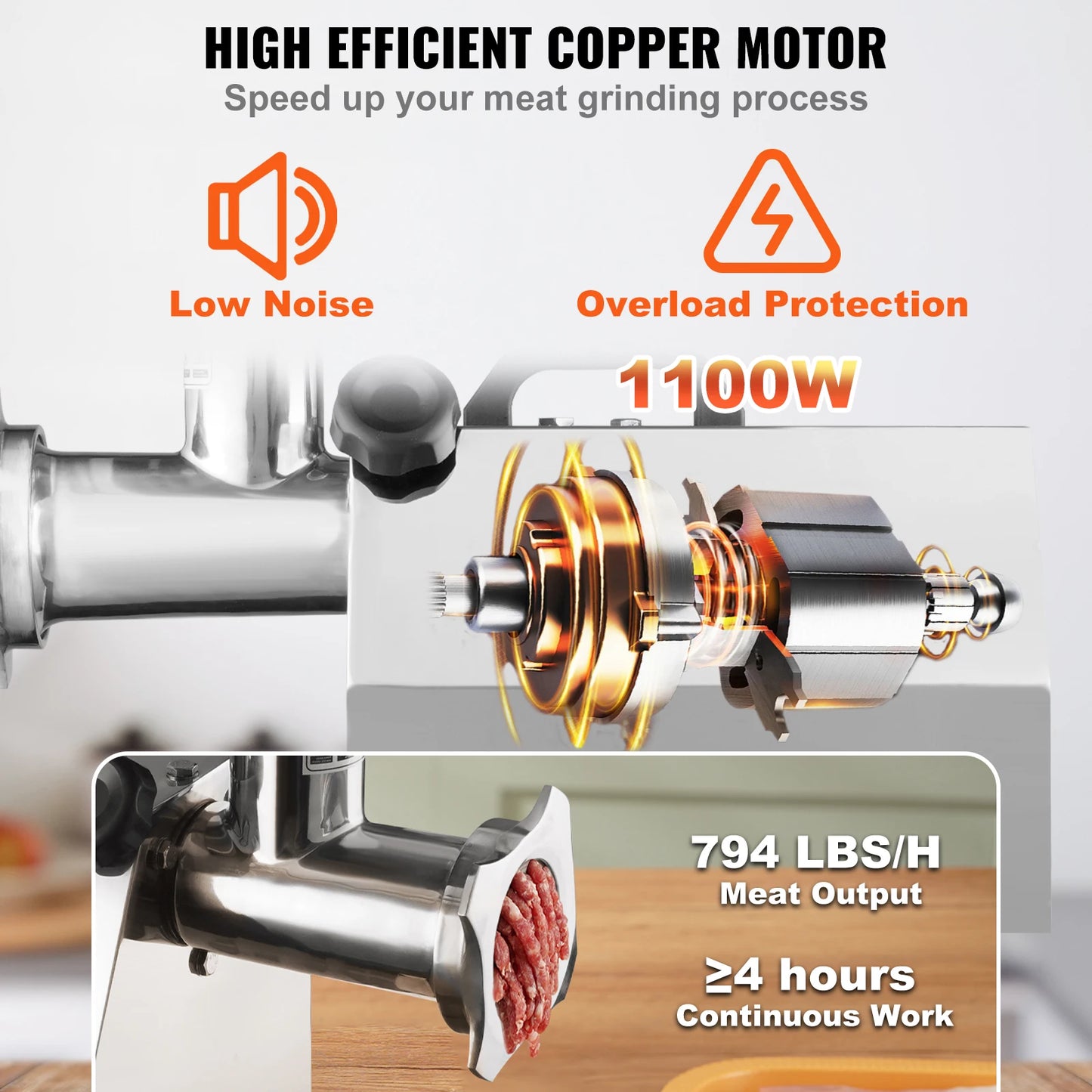 Elektrische Vleesmaler – Vleeshacker – Gehaktmolen – Worstmaker – 1100W Motor – RVS Constructie - QUORE