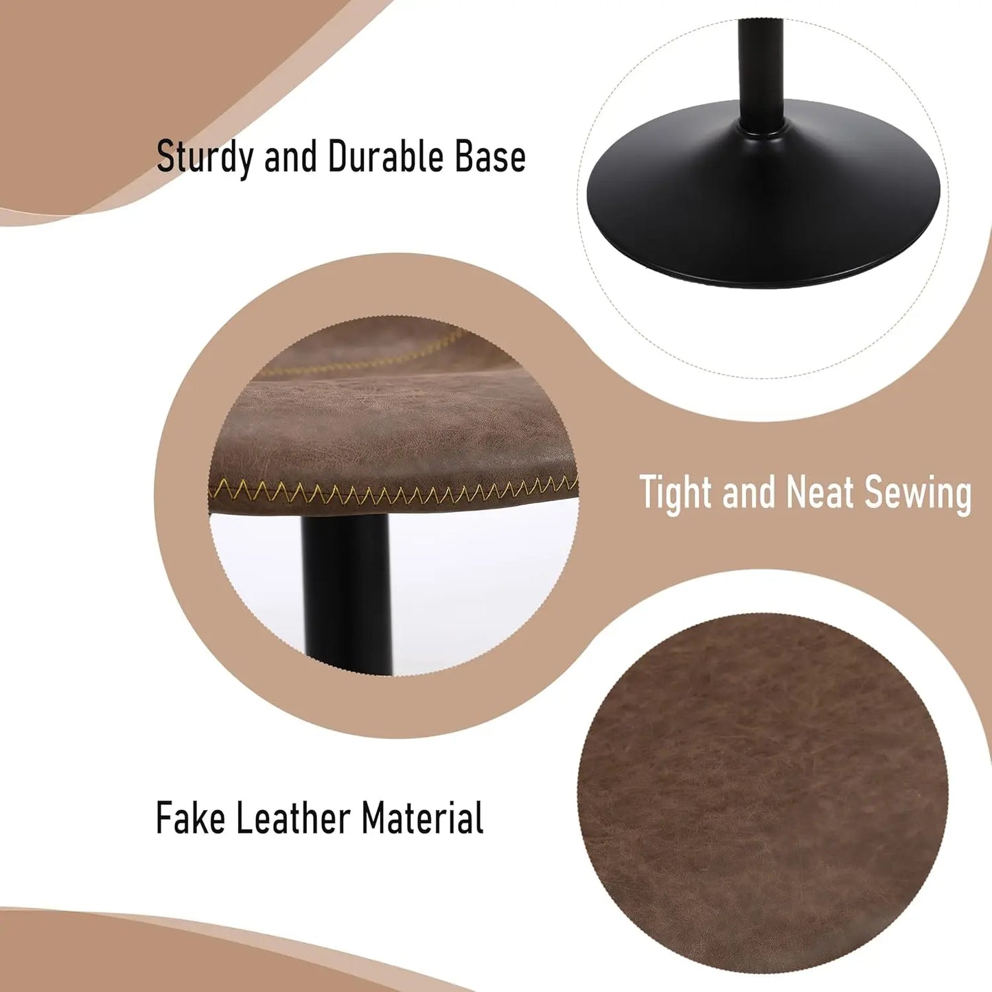 Barkrukken – Barkruk Set – Barstoel – Kruk – Barkruk met Rugleuning – Chocolade Bruin – Verstelbare Hoogte – 360° Draaibaar