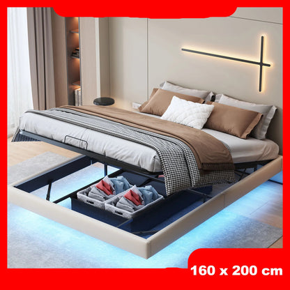 Opbergbed – Zwevend Bed – Minimalistisch Bed – Bed Zonder Hoofdeinde – Met Metalen Frame – Geschikt Voor Matras 160x200 Cm