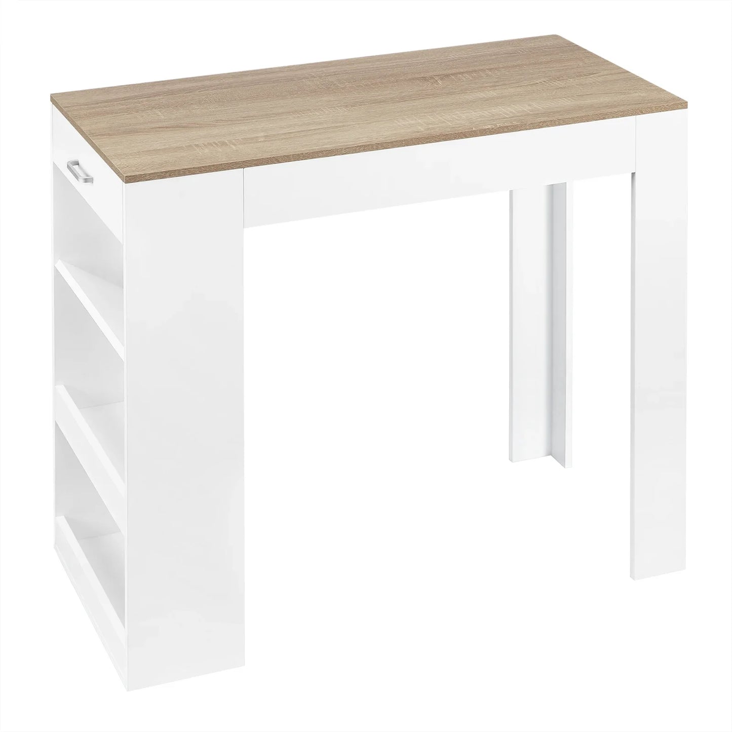 Bartafel - Keukentafel - Bar - Hoge tafel - 1 lade - 3 planken - Hout -  100x100x50cm - Wit - QUORE