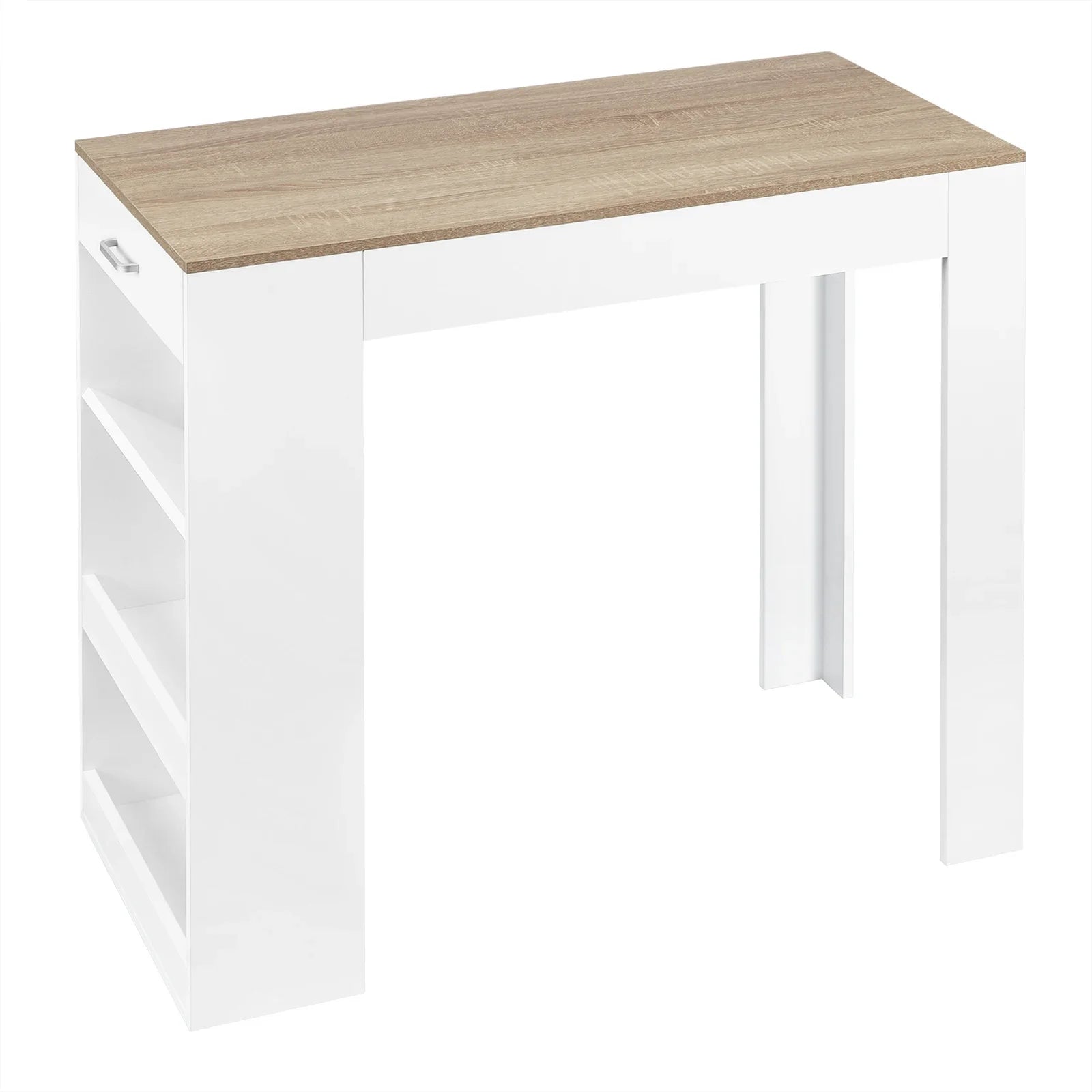Bartafel - Keukentafel - Bar - Hoge tafel - 1 lade - 3 planken - Hout -  100x100x50cm - Wit - QUORE