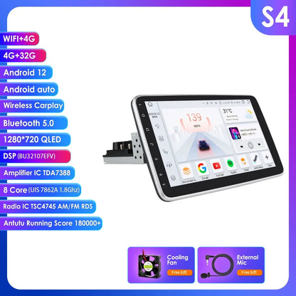 Hizpo - Auto Multimedia Speler - S4 - 4GB - 32GB -  AI AHDC2 - Carplay Scherm - Touchscreen - Navigatiesysteem Auto - Universeel - Multimedia Autoradio