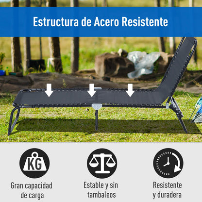 Verstelbare Vouwbare Lounger - 4 Posities - Tuin Recliner - Stalen Frame - Ademend Textilene - Camping, Zwembad, Patio - Zwart - QUORE
