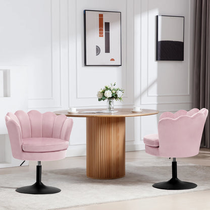 Draaistoel – Draaifauteuil – Eetkamerstoel – Bureaustoel – Kapstoel – 360° Draaibaar – Hoogte Verstelbaar – Fluwelen Bekleding – Metalen Onderstel – Roze