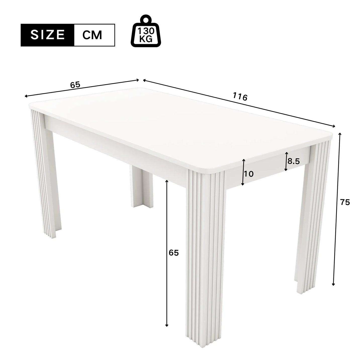 Eettafel – Tafel – Keukentafel – Eetkamertafel – Meubel – Wit Blad – Ruim Tafelblad 120-160 cm – Stevige Dikke Poten