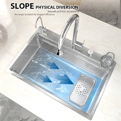 Silver Kitchen Sink 304 Stainless Steel Large Single Slot Undermount Multifunction Dishwashing Sinks 31.5x18.9 inch