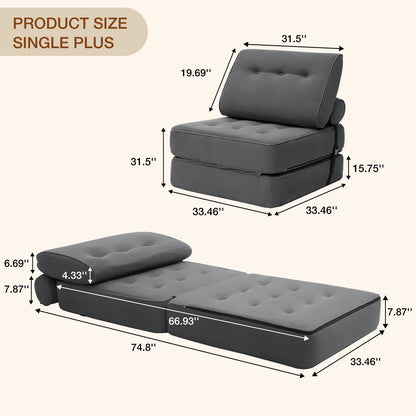 Vouwbank – Slaapbank – Uitklapbare Bank – Sleeper Chair – Zitbank – Donkergrijs – Compact Formaat – Corduroy-achtige Stof – Virgin Foam Matras