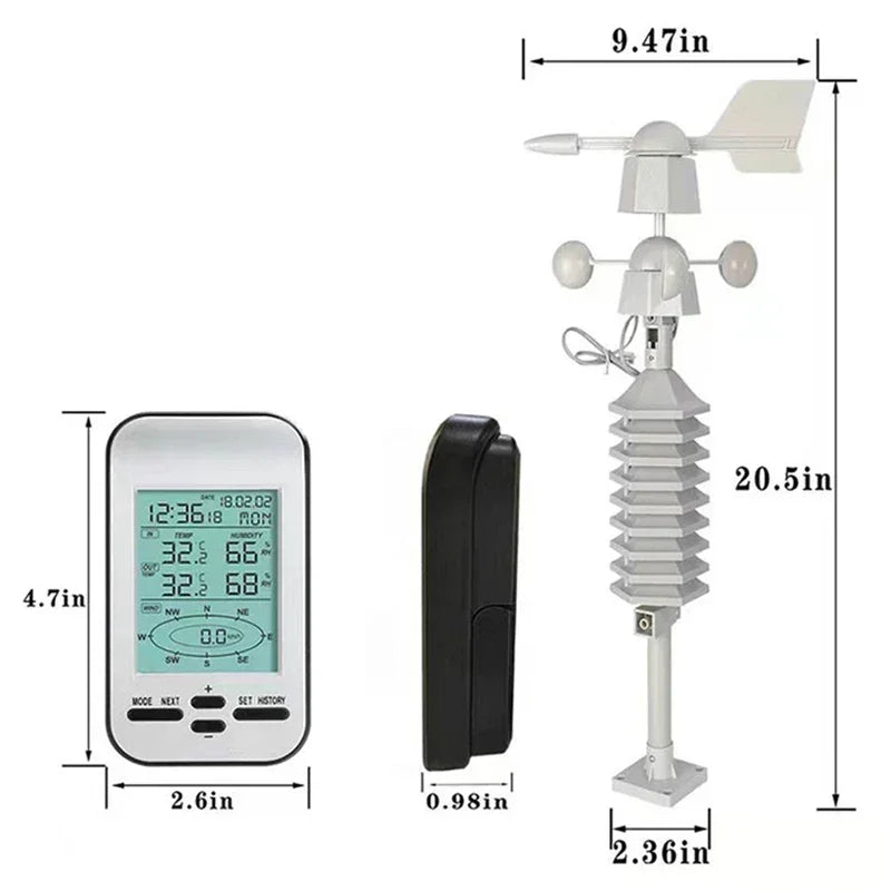 Windmeter – Anemometer – Windsnelheidsmeter – Weerstation – Windrichtingmeter – Binnen- en Buitentemperatuur – Draadloos Met Digitaal Display