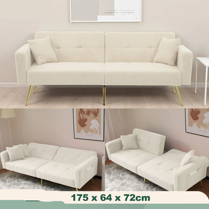 Sofa Bed – Slaapbank – Bedbank – Ombouwbank – Verstelbare Rugleuning – Velours Bekleed – Houten Frame