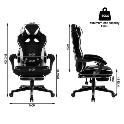 Ergonomische Gaming- en Bureaustoel – Comfortabele Werkstoel – Verstelbare Rugleuning – Voetensteun – Stof – Maximale Draagkracht 120 Kg – Zwenkwielen - Wit