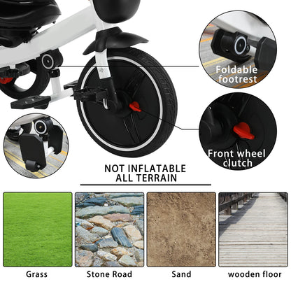 6-in-1 Baby Driewieler - met Duwstang - Driewieler - Kinderen Stuurfiets - Baby Wandelwagen - Verstelbare Zonnekap - Veiligheidsriem - Opvouwbare Pedalen - Verwijderbare Beveiligingsrek - Marineblauw