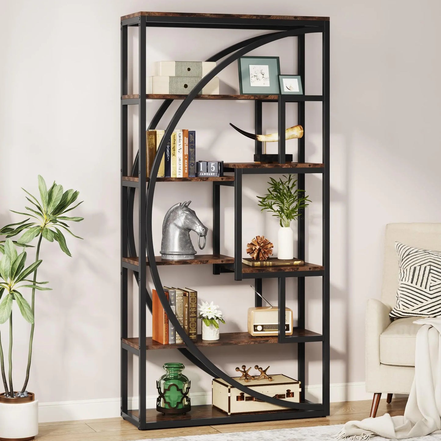 Boekenkast – Industriële Kast – Open Kast – Opbergkast – Wandkast – 8 Open Vakken – Zwart Metalen Frame