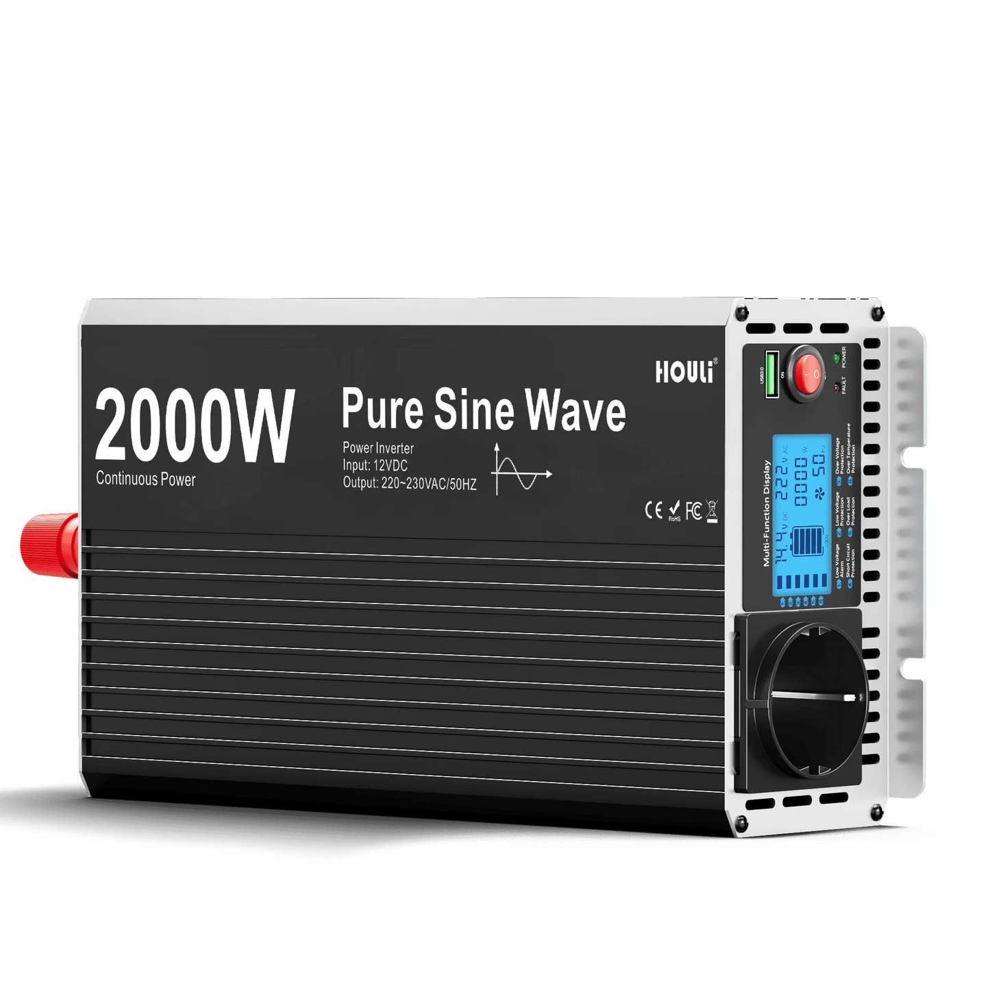 Spanningsomvormer – Omvormer – Inverter – DC naar AC Converter – Zuivere Sinusgolf – 2000W Continu Vermogen – 4000W Piekvermogen met Afstandsbediening en Digitaal Display