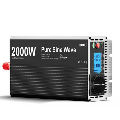 Omvormer – Spanningomvormer – Stroomadapter – Inverter – Zuivere Sinusgolf – 2000W Continu Vermogen – 4000W Piekvermogen – Inclusief Afstandsbediening en Digitaal Display