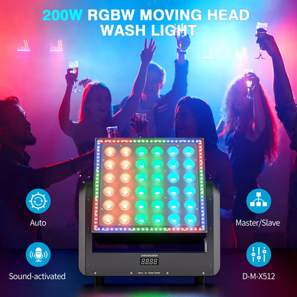 Moving Head Lamp – Moving Head Wash – DJ Licht – Podiumverlichting – Disco Lichteffect – 200W RGBW LED – DMX512 Controle