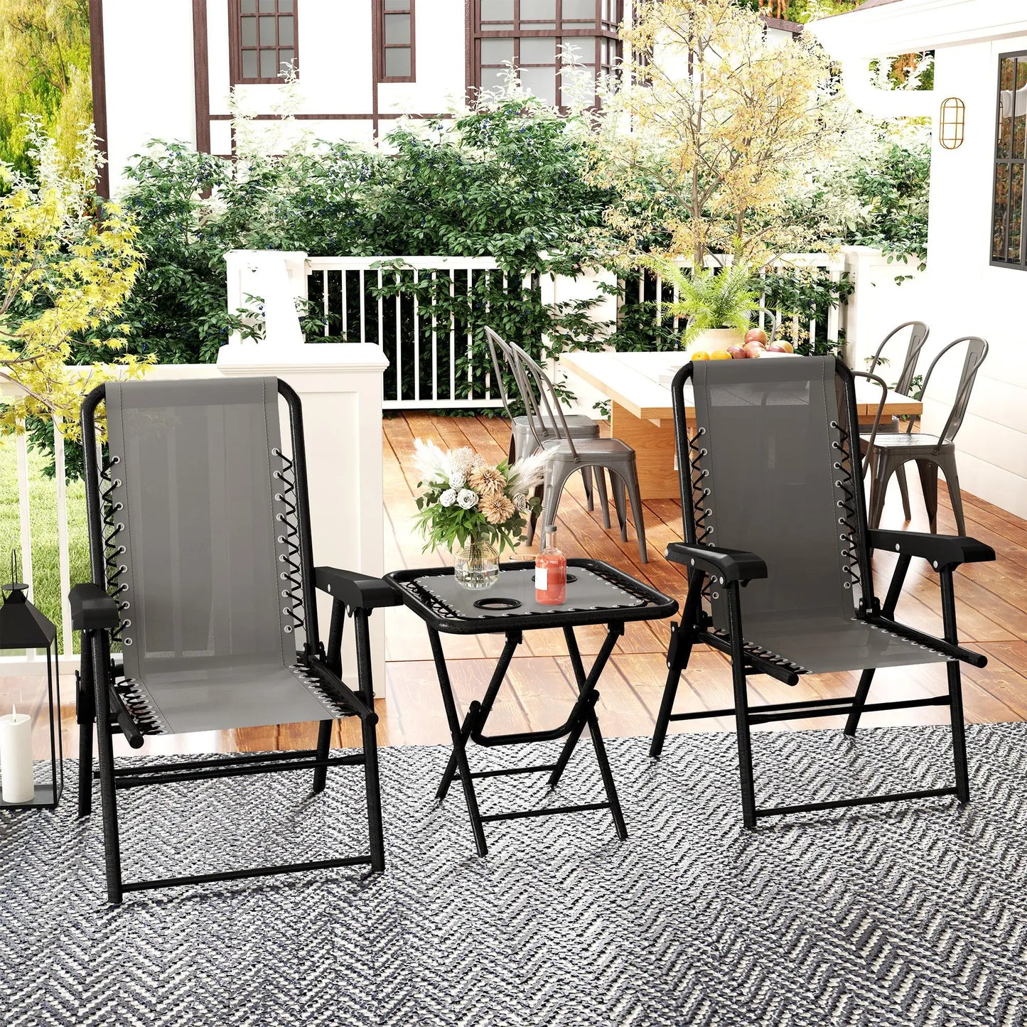 Bistroset – Buitenset – Terrasmeubilair – Balkonset – Compact – Inklapbaar – Stijlvol Stalen Frame - Crème
