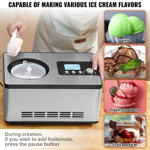 Ice Cream Maker - Ice Cream Machine - Slushy Maker - Ice Cream Machine - Smoothie Maker - Horizontal - with Built-in Compressor 2 Quarts