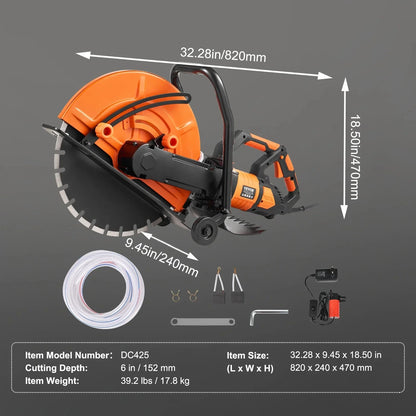Elektrische Betonzaag - Betonfrees - Betonzagen - Steenzaagmachine - Muurfrees - Zaagmachine - 16 Inch Cirkelzaag Cutter - 1800W - 6 Inch Snijdiepte - Nat/Droog Snijden - voor Beton - Steen - en Baksteen