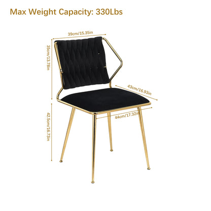 Eetkamerstoelen – Set van 2 - Velvet Stoelen – Design Stoelen – Comfortabele Stoelen – Ergonomisch Ontwerp – Metalen Poot – Goudkleurig - 44 x 43 x 77.5 cm - Zwart - QUORE