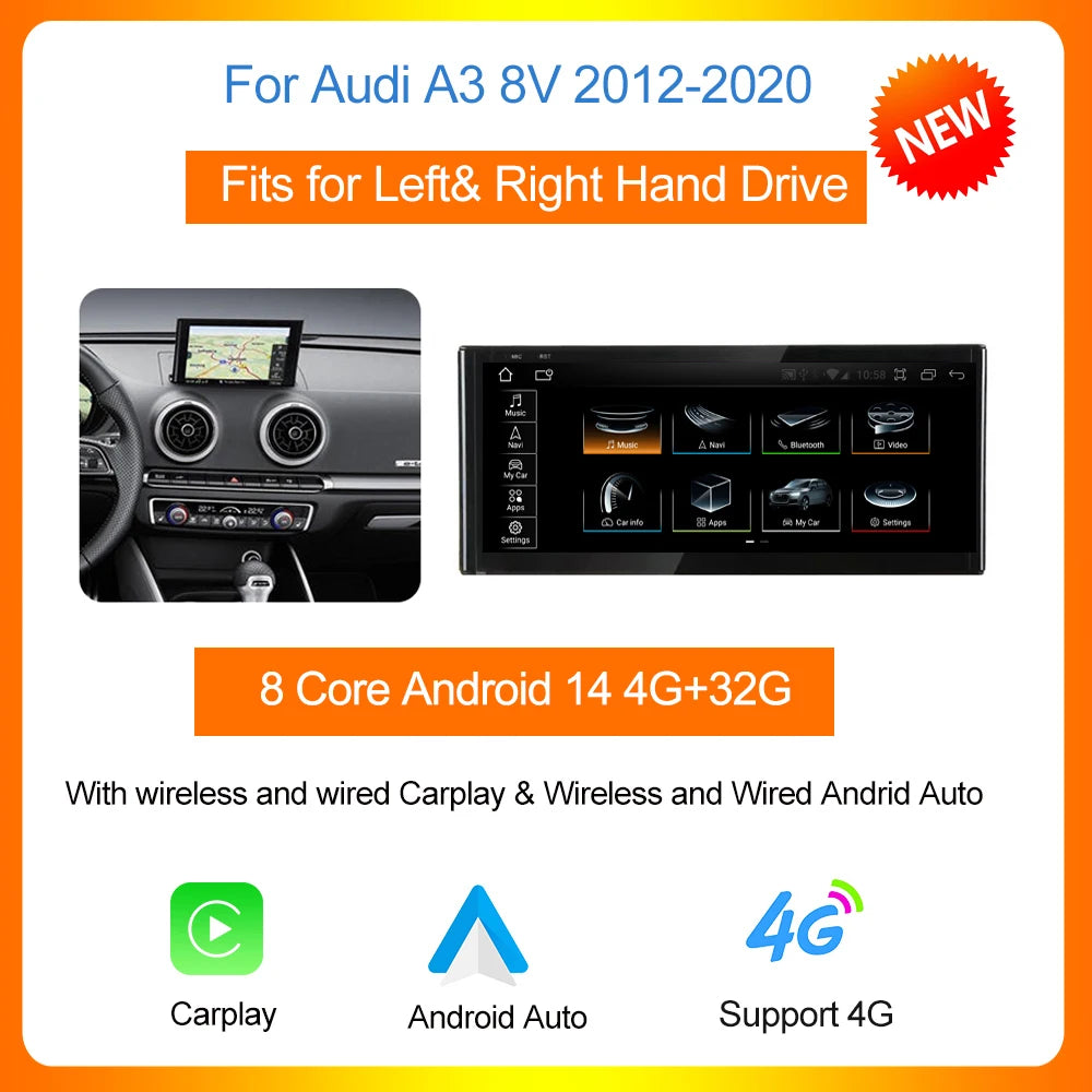 10,25 Inch Android 14 Car Radio – Multimedia Systeem – Navigatie – Draadloze CarPlay – Android Auto – 6 GB RAM – 4 x 45W Versterker - QUORE