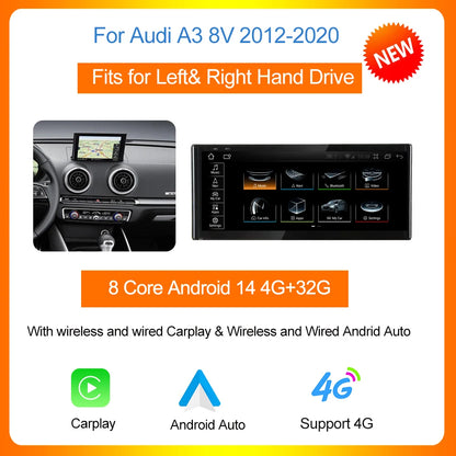 10,25 Inch Android 14 Car Radio – Multimedia Systeem – Navigatie – Draadloze CarPlay – Android Auto – 6 GB RAM – 4 x 45W Versterker - QUORE