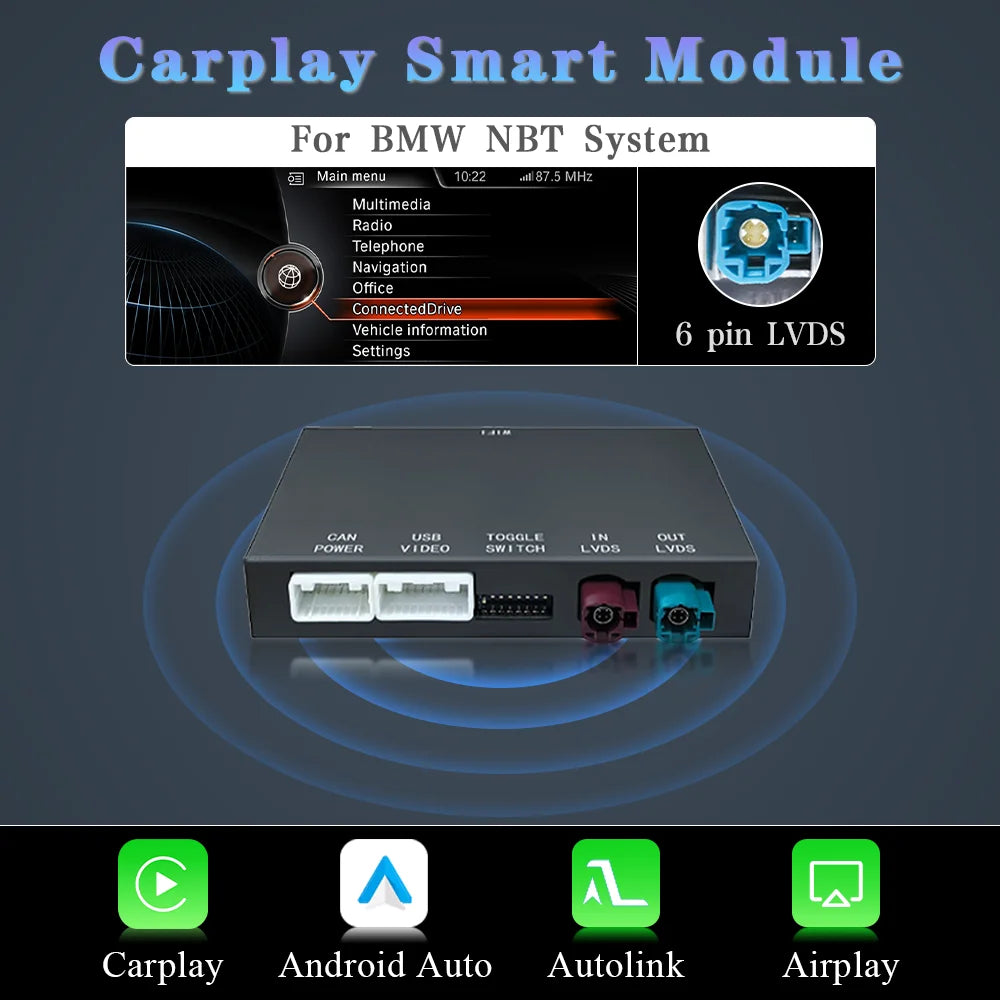 CarPlay Android Auto Decoder Box – Smart Adapter – Interface Module – Multimedia Connector – Infotainment Upgrade – Compatibel met BMW Mini R55-F55 – Eenvoudige Plug-and-Play Installatie – Draadloze Connectiviteit - QUORE