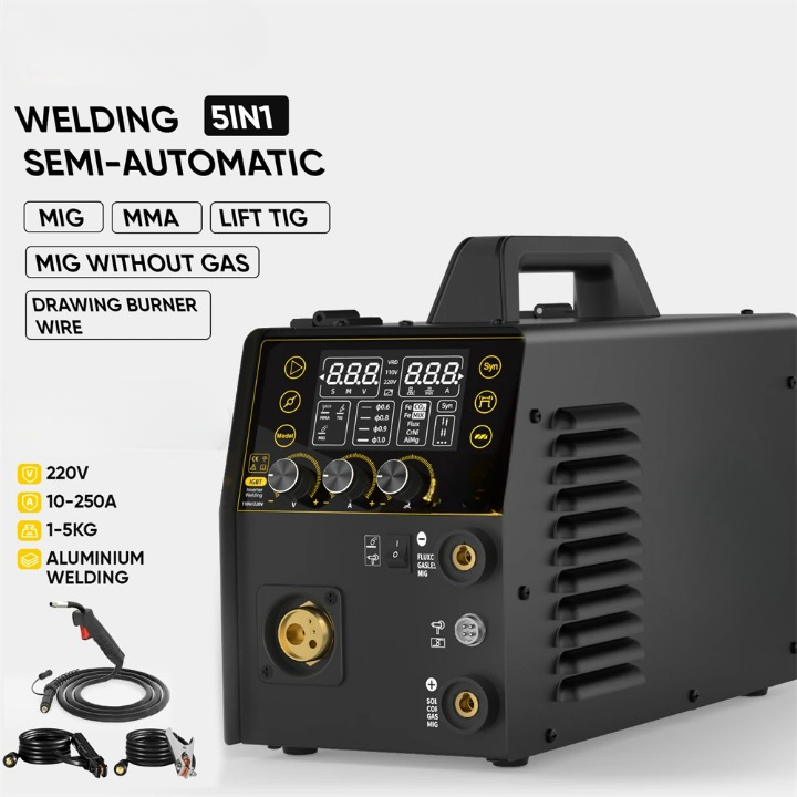 Elektrode Lasmachine - Lasmachine - Lasapparaat - Digitaal Inverterlassen - Draagbare - MMA ARC - Gasless MIG - LIFT TIG - AC 230V - ±15% - 50/60Hz - 64V - 42 x 26 x 18.5 cm - Zwart