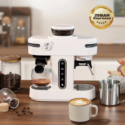 Espressomachine - Koffiemachine - Compact Koffiezetapparaat - 20 Bar - Semi-automatische - met Maalwerk -Melkschuimsysteem - Compact & Gebruiksvriendelijk - voor Espresso - Cappuccino en Latte