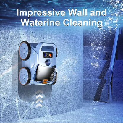 Draadloze Robotische Zwembadreiniger - Zwembadrobot - Zwembadonderhoud - 18000Pa Zuigkracht - 3 Reinigingsmodi - Waterdicht IP68 - Wand- en Waterlijnreiniging - 7800mAh Batterij - Voor Zwembaden tot 200m² - Blauw