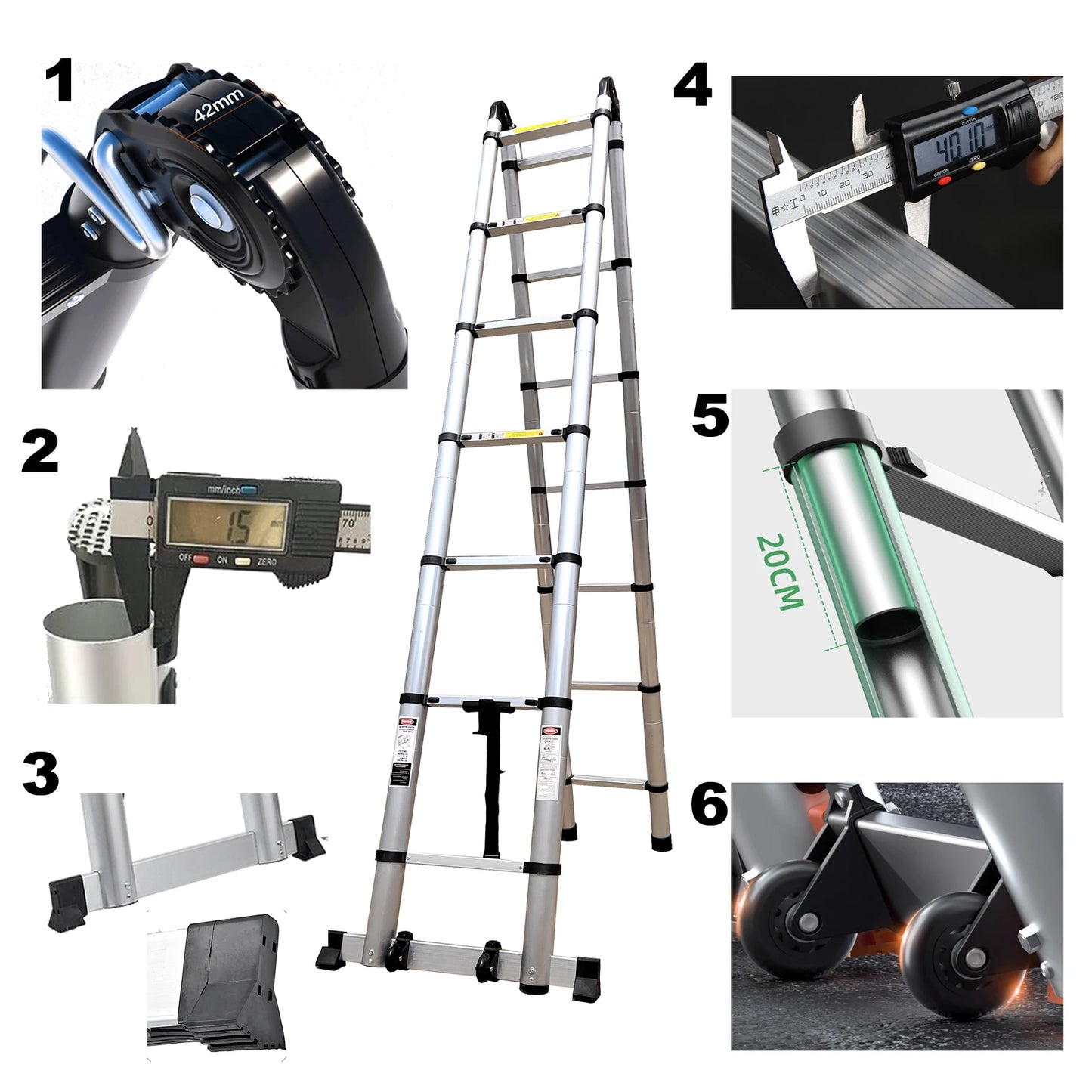 Telescopische Aluminium Ladder – Uitschuifbare Ladder – A-Frame Trap – Inklapbare Ladder – Compacte Ladder – Lichtgewicht 6063 Aluminium – Maximaal 150 Kg Belastbaar - 3,3m Plus 3,3m