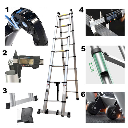 Telescopische Aluminium Ladder – Uitschuifbare Ladder – A-Frame Trap – Inklapbare Ladder – Compacte Ladder – Lichtgewicht 6063 Aluminium – Maximaal 150 Kg Belastbaar - 3,3m Plus 3,3m