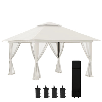 Tuinpaviljoen - Vouwtent – Pop-Up Tent – Opvouwbare Tent – Beschutting Tent – Verstelbare Hoogte – Waterafstotend Oxford Polyester – Metalen Frame - 4 x 4 m - Crème - QUORE
