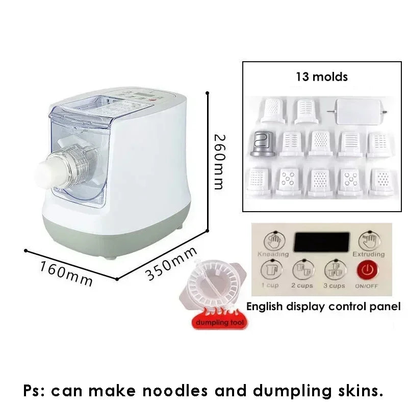 Noedelmachine – Pastamachine – Noodle Maker – Pasta Maker – Dumpling Machine – Elektrisch 260W – 13 Mallen Inclusief
