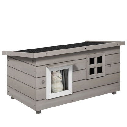 Kattenhuis – Kattenhut – Kattenhok – Kattenmand – Kattenverblijf – Weerbestendig Asfalt Dak – Gemaakt van Grijs Vurenhout
