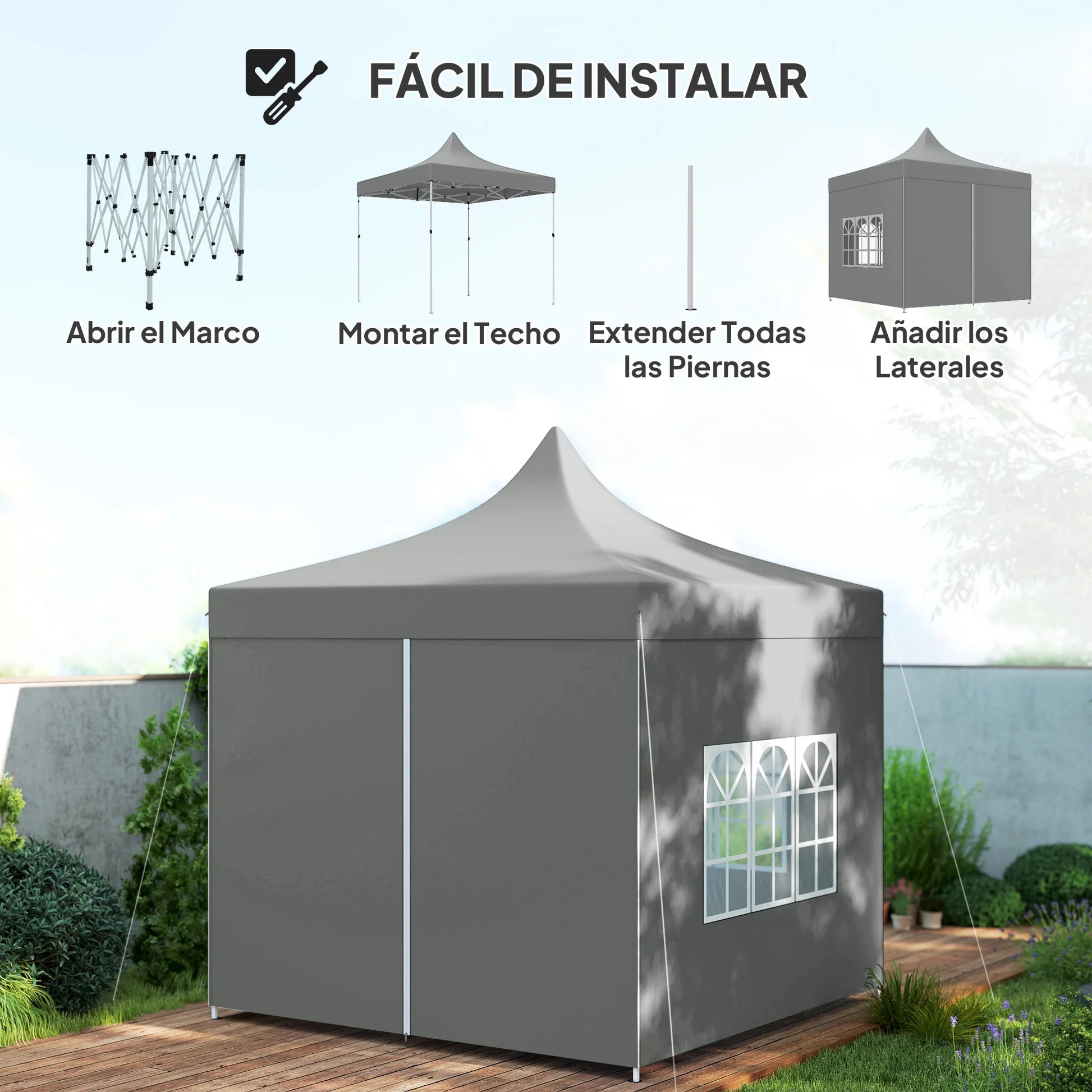 Pop-Up Tent – Inklapbare Tent – Schaduw Tent – Buiten Tent – 3x3 Meter – UV-Bescherming – Oxford Materiaal - QUORE