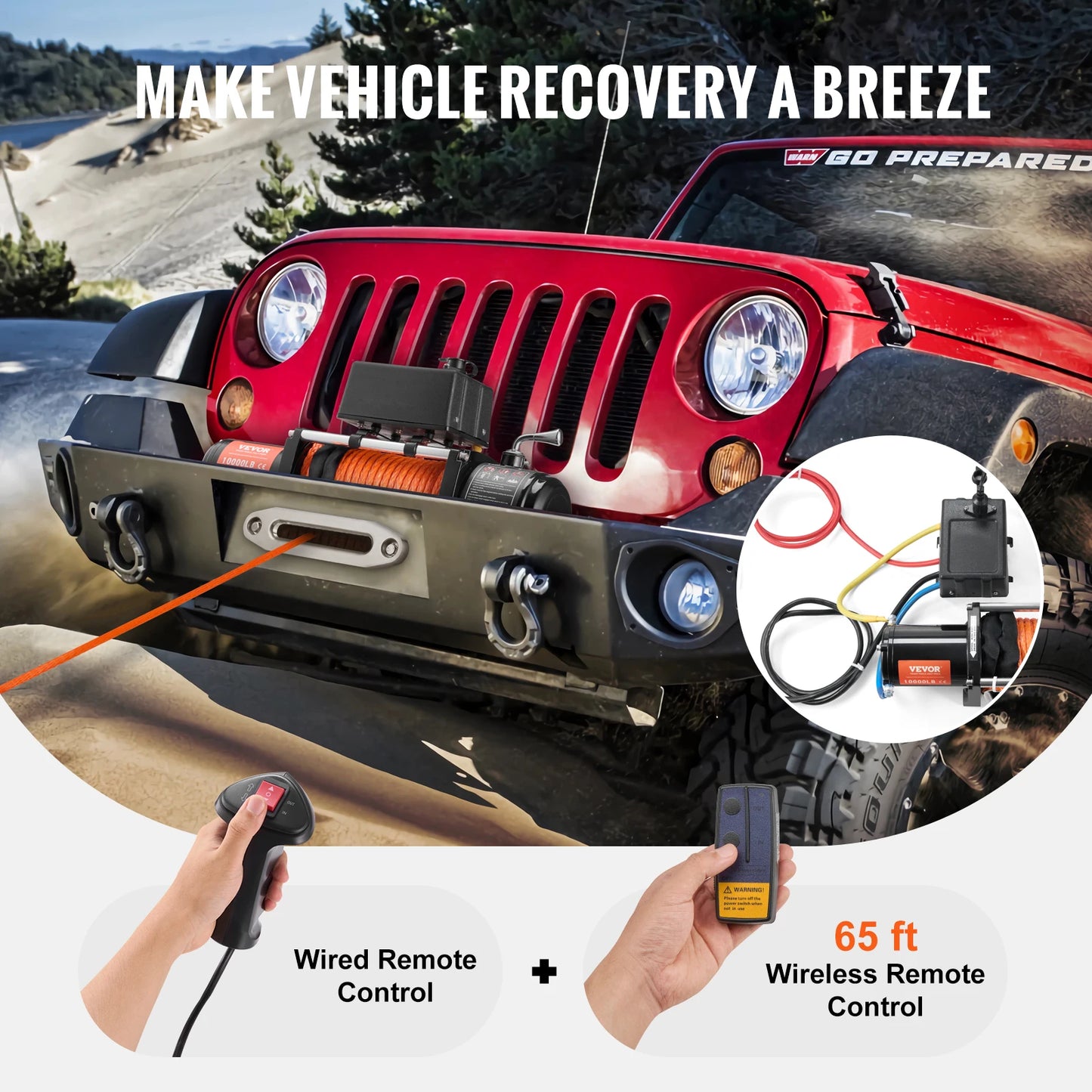 Elektrische Lier - Takel - Winch - Touwtakel - 10000lbs - Hoge Trekkracht – Synthetisch Touw – Draadloze & Bedrade Bediening – Waterdicht – Afstandbediening - Geschikt voor Off-Road, SUV & Towing - QUORE