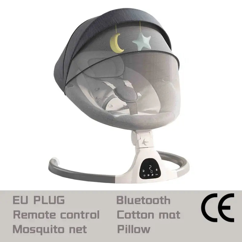 Elektrische Wipstoel - Baby Schommel - Elektrisch wieg - Baby Bed - Verstelbare Hangstoel - LED-display Scherm - Afstandsbediening - Bluetooth - Nieuw Grijs