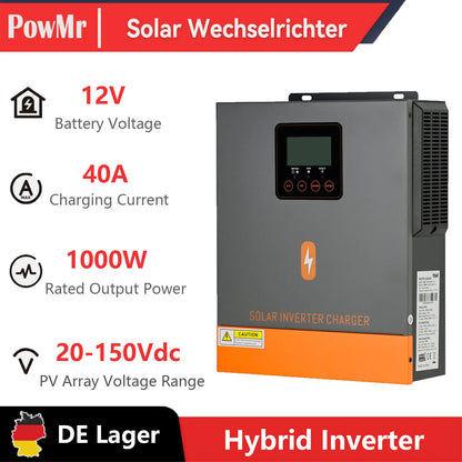 PowMr 1000W Hybrid Solar Inverter 12V 150V Pure Sine Wave Off Grid Solar Inverters 40A MPPT Solar Charge Controller Built-in BMS - QUORE