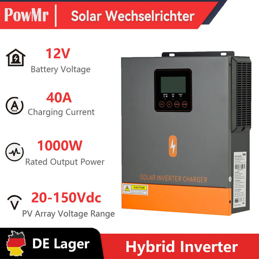 PowMr 1000W Hybrid Solar Inverter 12V 150V Pure Sine Wave Off Grid Solar Inverters 40A MPPT Solar Charge Controller Built-in BMS - QUORE
