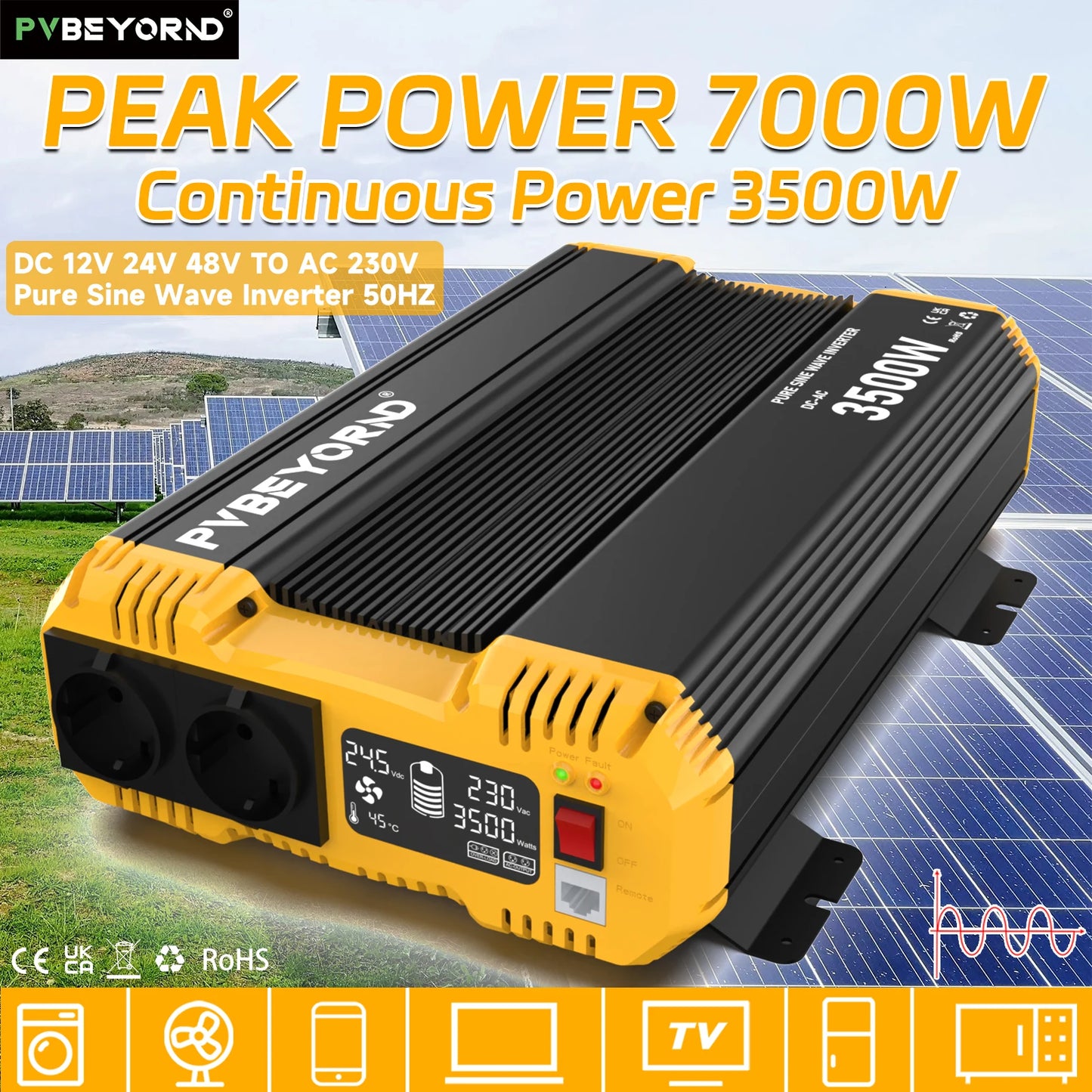 Pure Sine Wave Omvormer – Stroomomvormer – DC Naar AC Converter – Power Inverter – 12V 1500W EU Variant – Zuivere Sinusgolf – 220-240V 50Hz