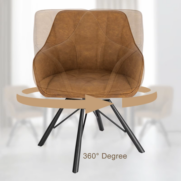 Chair - Dining Chair - Swivel Dining Chair - Ergonomic - Dining Chair with Armrests - Comfortable - Upholstered Kitchen Chair - Leather Seat - 360° Rotation - Modern Design - 58.5x54.5x82.5cm - Light Brown Leather