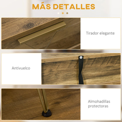 Consoletafel – Sidetable – Halmeubel – Opbergmeubel – Melamine Hout – Stalen Poten – Compact Formaat - 120 x 29 x 79 cm - Hout & Brons