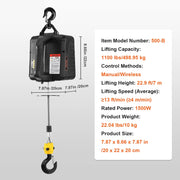 Elektrische lier - Lier - Takel - Elektrische Takel - Staalkabel lier - 1100lbs - 1500W - Draagbare Elektrische Lier Kraan - met draadloze afstandsbediening voor magazijn fabriek tillen