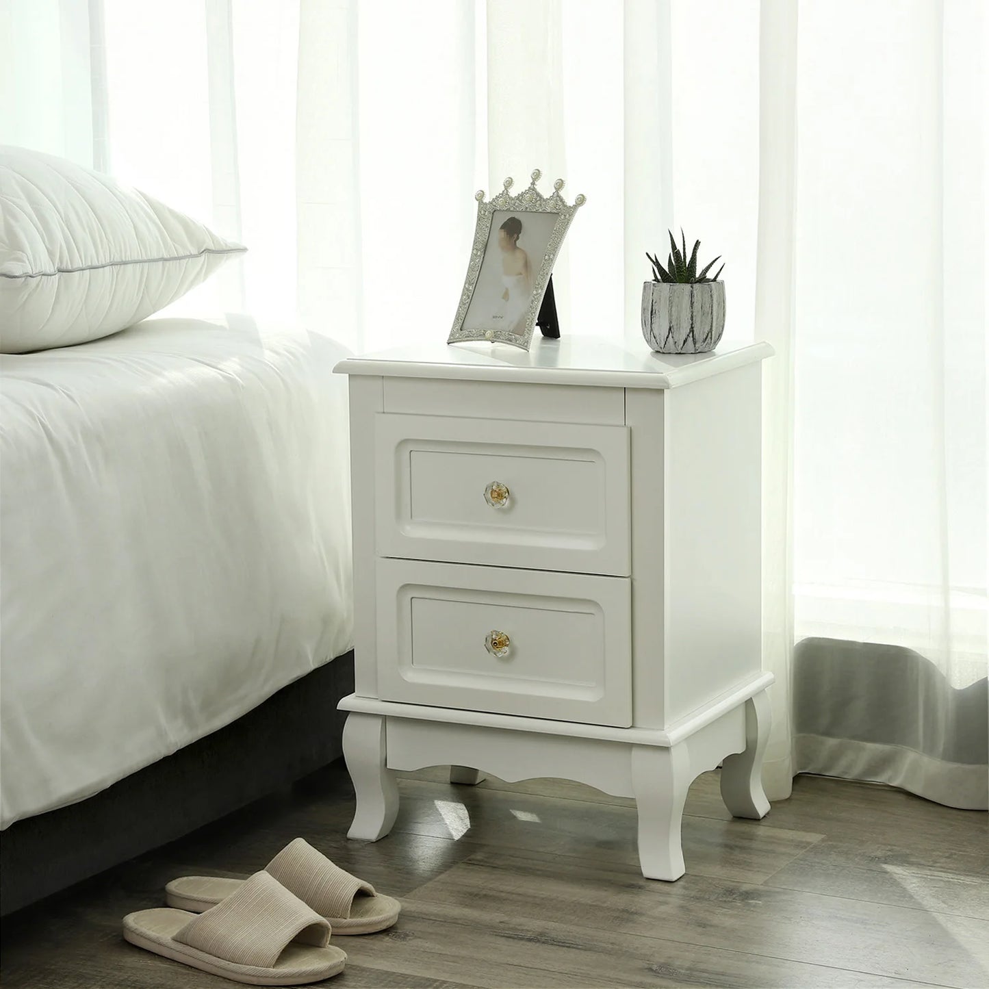 Nachtkastje - Kast - Slaapkamerdecoratie - Woonkamer - Organizer - 38,5 cm x 30,5 cm x 52,5 cm - Wit - QUORE