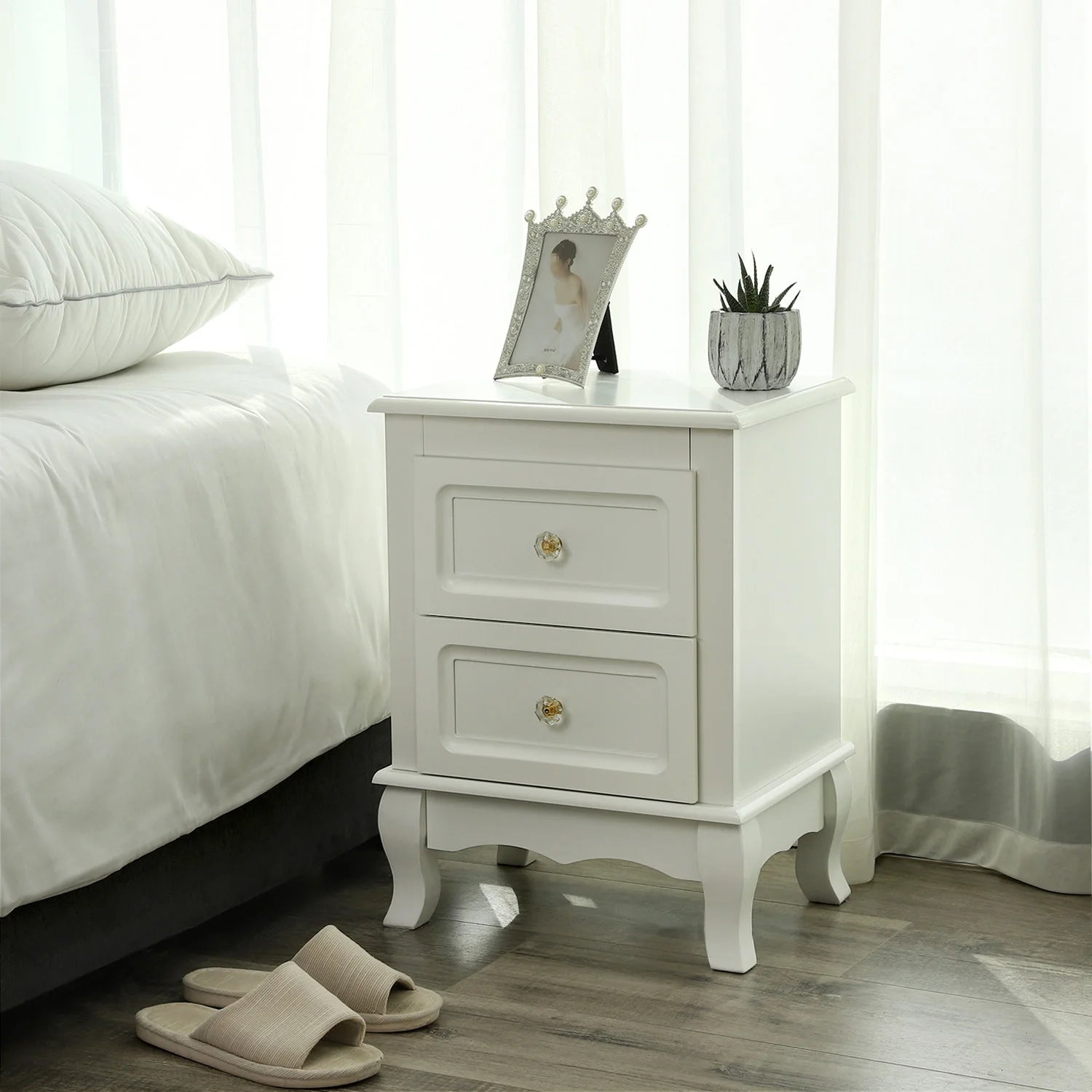 Nachtkastje - Kast - Slaapkamerdecoratie - Woonkamer - Organizer - 38,5 cm x 30,5 cm x 52,5 cm - Wit - QUORE