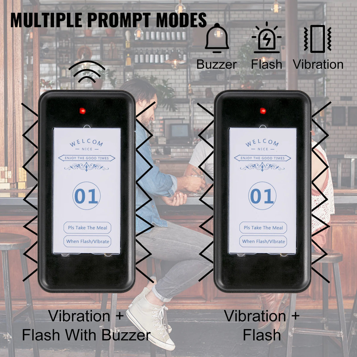 Vevor - Restaurant Pager Systeem - Walkie Talkie - Portofoon - Draadloos Oproepsysteem - Touchscreen - 500M - Oproepsysteem Horeca - Restaurant Zoemer - 16 Piepers - Zwart